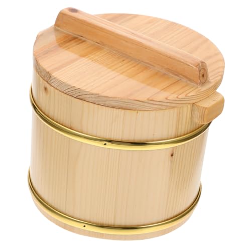 DIYEAH Barril de Madera para Arroz Sushi con Tapa Cubo para Mezclar y Almacenar Diseño Estable y Capacidad Reforzada para Cocina y Comedor