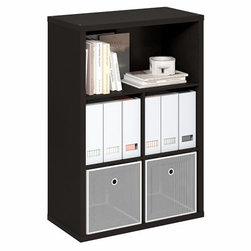 Image of Furinno Cubicle 5-Cube Book Shelf, Extra Thick Frame Bookshelf, Dark Oak | Cube Storage Organizer Bookcase with Closed Back, 15.3 x 29.9 x 43.3, for Living Room, Bedroom, Home Office