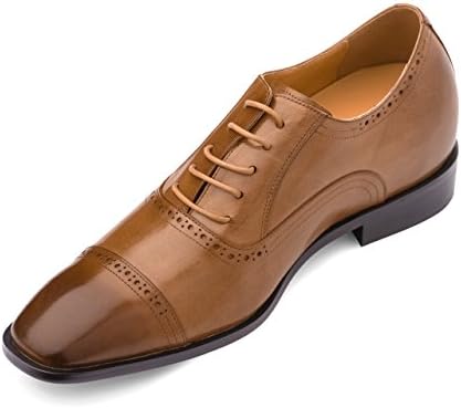 TOTO Men's Invisible Height Increasing Elevator Shoes - Brown Leather Lace-up Formal Oxfords with Premium Faux Leather Bottom Sole - 3 Inches Taller - F6506B - Size 8 D(M) US | Image 1