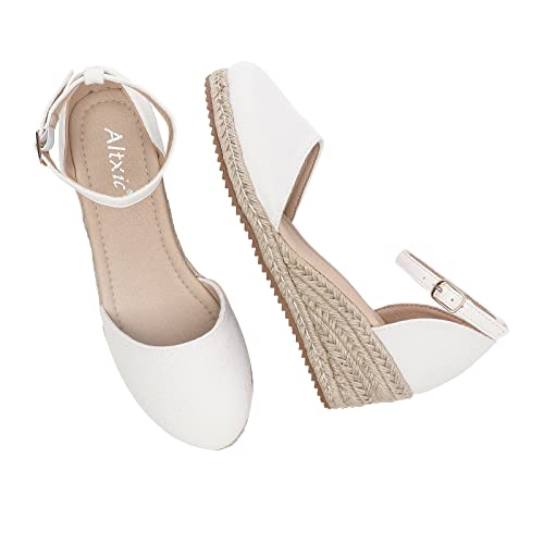 Image of Altxic Women's Closed Toe Canvas Ankle Strap Espadrilles Wedge Sandals White 7 US