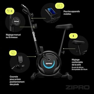 ZIPRO Vélo d'Appartement Adulte avec Résistance Magnétique à 8 Niveaux, Écran LCD, Support pour Téléphone et Selle Réglable, Velo d Appartement pour Cardio Training, Vélos Sportifs Portable (One S)