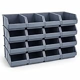 Rodopi 16er Set Stapelboxen, Größe L | Sichtlagerkästen 335x209x152mm | Robuste Lagerboxen für Werkstatt, Garage, Keller | Sortierkästen für Werkzeug & Baumaterialien Anthrazit