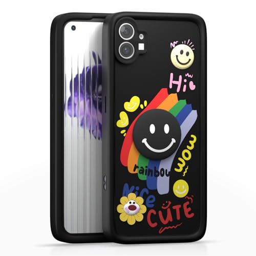 Image of Pikkme Back Cover for Nothing Phone 1 | Soft Silicone| Cute Rainbow Smile & 3D Cartoon Flower Design | Shockproof Raised Camera Protection Bumper Case (Black)