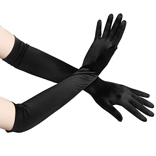 BABEYOND Damen Handschuhe Satin Classic Opera Fest Party Audrey Hepburn 1920er Stil Handschuhe Elastisch Erwachsene Größe Ellenbogen bis Handgelenk Länge 55cm
