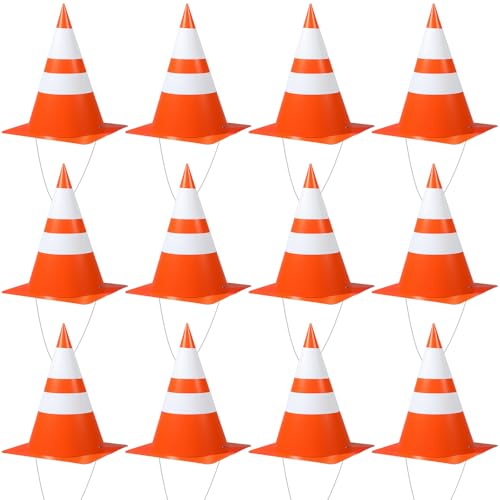 AmazingSpark 12 Pcs Halloween Orange Traffic Cone Hats Funny Unisex Halloween Costume Road Construction Cone Hats for Costume Parties Events
