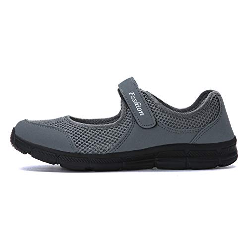 Saguaro Women'S Breathable Walking Shoes Lady Fashion Mary Jane Sneakers Adjustable Working Nurse Shoes Lightweight Flat Shoes Grey 8.5 Women thumb #1