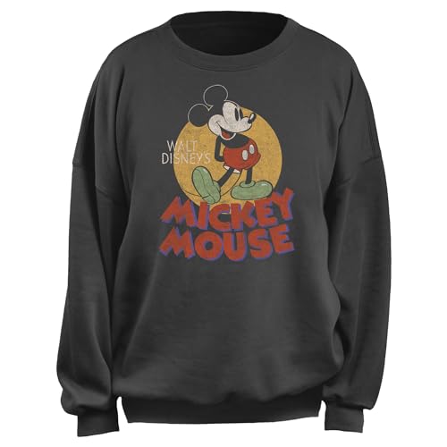 Disney Juniors Mickey & Friends Retro Distressed Spotlight Mouse Sweatshirt - Charcoal - Medium
