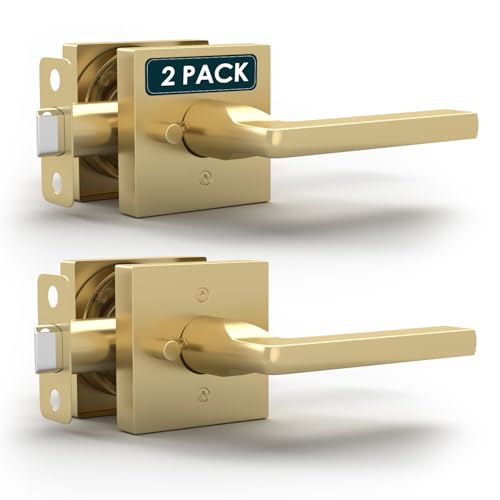Image of Mega Handles Prime Privacy Door Handle - 2 Pack Interior Reversible Gold Door Handle, Heavy Duty Bed & Bath Door Handles with Privacy Door Lock, Fits All Standard Doors - Satin Brass