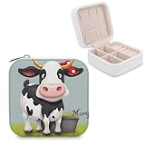 VstaDank Bonita caja de joyería de vaca, hermosa caja de anillo portátil, bonita caja de joyería de gran capacidad, organizador de joyas para madres, regalos para aretes, anillos, pulseras de mano