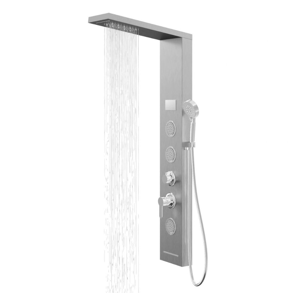 Colonna Pannello Doccia Shine-1 Cromo 4 Funzioni Luce LED Relax Display Temperatura Cromo 3 getti lombari 2 cascate d'acqua Soffione Anticalcare