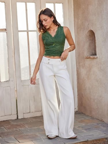 Image of CIDER Lace Crop Tank Tops for Women Going Out V Neck Sleeveless Ruched Tops Trendy Y2K Summer Outfits