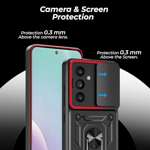 Image of A rtistque Armor Bumper Back Case Cover for Samsung Galaxy M56 5G / F56 5G | Stylish Ring Holder & Inbuilt Stand | Sliding Camera Cover | Shockproof TPU | Samsung M56 & F56 Back Cover - Black