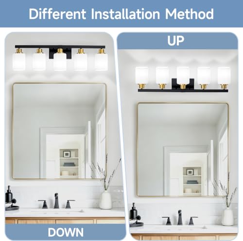 Image of 5-Light Black and Gold Vanity Light,Bathroom Lighting Fixtures,30 inch