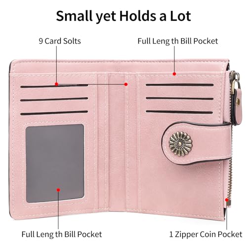 Image of Small Wallet for Women Bifold Credit Card Holder RFID Blocking with Zipper Pocket