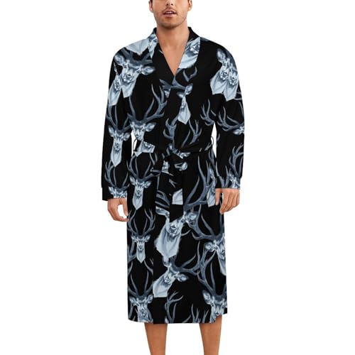 Deer Head Soft Robe Long Sleeve Bathrobes V Neck Sleepwear Spa Robes with Belt Men Woman