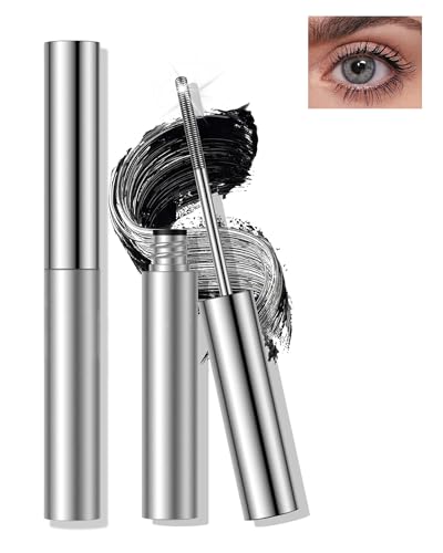 Washable Metal Rod Mascara Black Waterproof Tube Mascara Volume and Length 3D Skinny Curling Iron Wand Long Lasting Smudge-Proof Non Clumping Lengthening Fiber Lash Mscara Makeup for Women