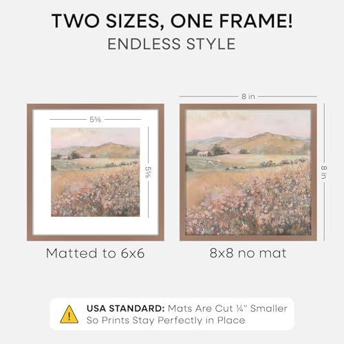 Image of Homeforia 8x8 Mocha Picture Frame, High End Metal 8 x 8 Square Photo Frames with Mat 6 by 6, 8x8 Poster Frame Matted to 6x6 inch Print, 8by8 Wall or Tabletop Frames, Tempered Glass, Wall Kit, Set of 2