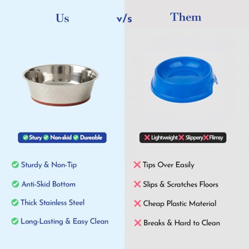 Image of Pets Empire 1600ml Stainless Steel Dog & Cat Food Water Bowl with Anti-Skid Base