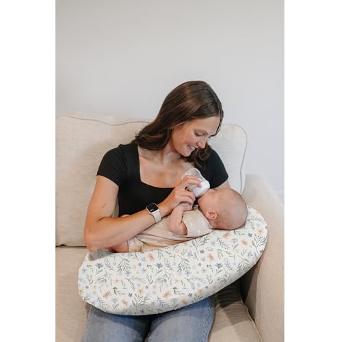 Image of Konssy 2 Pack Nursing Pillow Covers, Stretchy and Soft Nursing Cover for Breastfeeding, Pillow Slipcover for Baby Girls Boys Newborn (Blue Grass, Ice Blue)