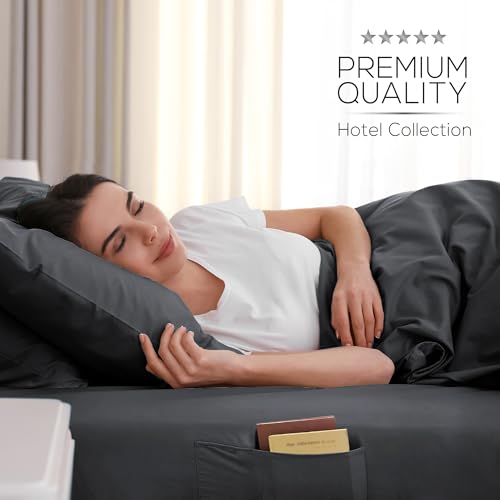 Mueller Luxury 4 Piece Twin Sheets Set - Ultra-Soft 1800 Series, Cooling & Breathable Twin Bed Sheets Sets, Hotel Quality Bedding, Deep Pocket up to 16" - Hypoallergenic, Wrinkle-Resistant, Dark Grey