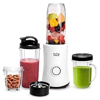 Tasty Personal Blender With Cups, 350W Powerful Blending Motor, 9-Piece Set With 4 Cups & Travel Lid, Compact & Portable, White