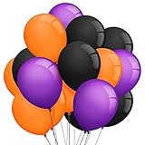 TKEJZu 100 Pcs Halloween Party Balloons 12 Inch Black Orange and Purple Balloons with Black Orange Ribbons Halloween Decorations Supplies for Theme Party, Weddings, Baby Shower, Birthday Parties