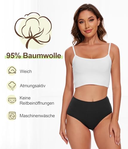 Schwarze YESWEL Hohe-Taille-Hipster-Unterhose aus weicher Baumwolle - Detailansicht von YESWEL Damen Hipster Unterhosen...