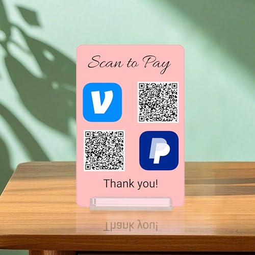 Letrero de acrílico UV personalizado con código QR para negocios, para montar en la pared, Facebook, Web, redes sociales, tamaño ajustable, escaneo para pagar Venmo Paypal en efectivo, peluquería,