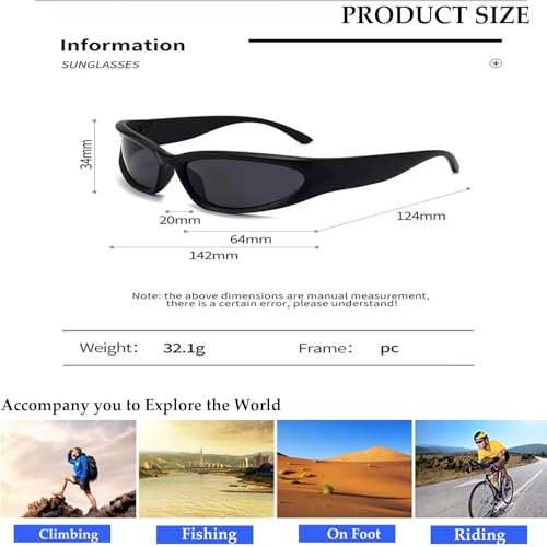 YQBFTC Y2K Cycling Glasses for Men Women,4Pcs Stylish Polarised Oval Running Sunglasses,Wrap Around Sports Sunglasses,UV400 Protection Fashionable Futuristic Oval Sun Glasses for Running Cycling - Image 2