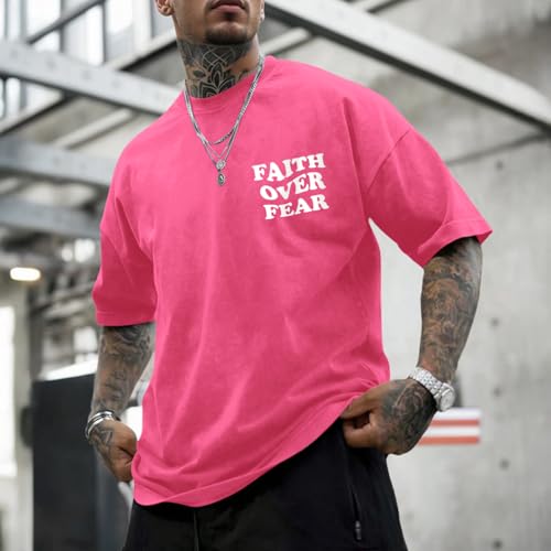 Image of Christian Shirts for Men Faith Over Fear Oversized Shirt Acid Wash Tshirt Graphic Religious T Shirt Bible Verse Tees
