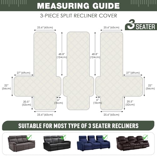 Image of TAOCOCO 100% Waterproof Recliner Sofa Cover, Non Slip Split Couch Covers for Reclining Couches with Straps, Washable Reclining Sofa Cover Furniture Protector for Kids Pets(3 Seater, Sage Green)