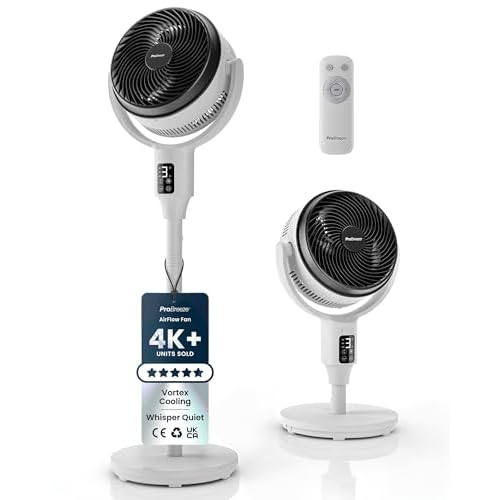Pro Breeze AirFlo 43" Portable Pedestal Fan, Hybrid Adjustable Height, 29dB Ultra Silent, LED Display, Remote Control, 2 Cooling Modes, Vertical & Horizontal Oscillation - Energy-Efficient