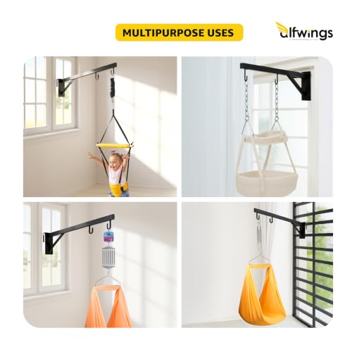 Image of Baby Window Cradle Hanger | Up to 35 Kg Metal Rod | Hook and Paint Protection Shield | (Black, 70 cm)