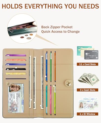 Image of Immaturus Forest Tree Womens Wallet, Slim Thin RFID Blocking Card Wallets, Bifold PU Leather Credit Card Holder Organizer, Cute Cash Clutch Long Billfold with Zipper Coin Pocket Ladies Girls Gift