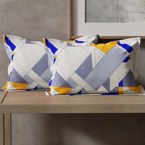 Image of Cloth Fusion Glace Cotton Pillow Cover Set of 2 with Envelope Closure (17X27 Inches, Geometric Blue)
