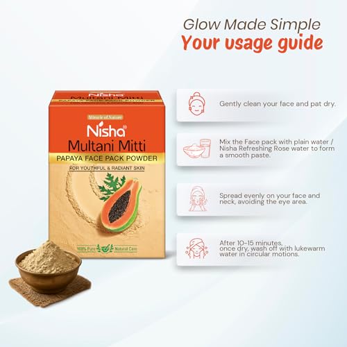 Image of Nisha Papaya Multani Mitti for Face 100g | Fuller's Earth Powder | Natural Oil Control, Acne & Tan Removal | Skin Brightening Face Pack