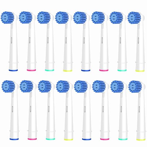 Lot de 16 brossettes Sensitive compatibles avec les brosses à dents électriques Oral B, poils souples pour un nettoyage supérieur et doux