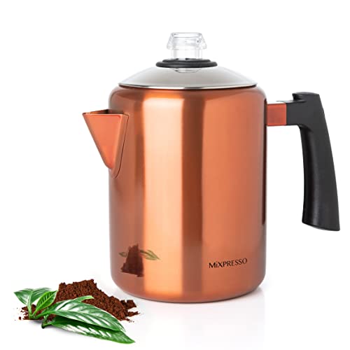 Mixpresso Copper Stainless Steel Coffee Percolator Stovetop, 37oz Classic Percolator Coffee Pot...