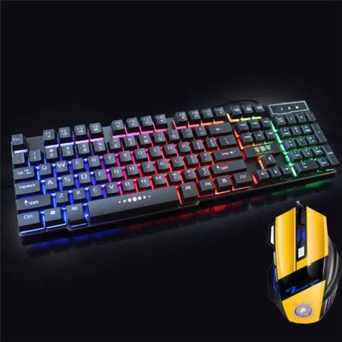 Top Retroilluminato Tastiera Meccanica Wired USB Illuminato Ergonomico PC Gaming + Mouse Tastiera Giallo+Giallo Mouse Tastiera