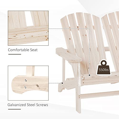 Outsunny 2 Person Adirondack Loveseat, Fire Pit Chair For 2, Wooden Double Adirondack For Patio, Porch, Backyard, Garden With High-Back, Wide Armrests, Natural #TOP4