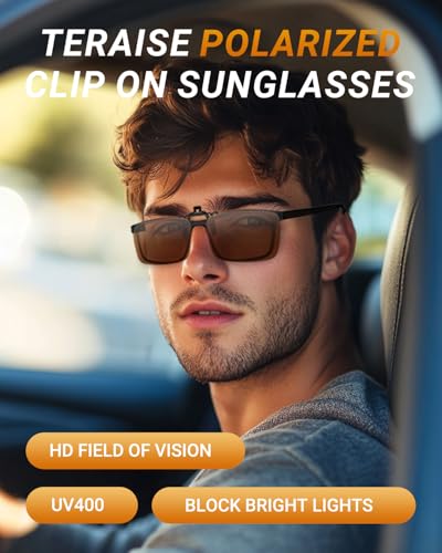 Image of TERAISE Polarized Clip on Sunglasses Over Prescription Glasses Anti-Glare UV400 for Men Women Driving Travelling Outdoor