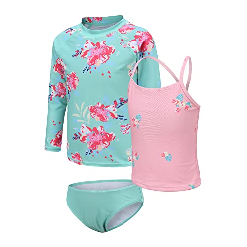 Image of Girls 3 Piece Swimsuits Set Long Sleeve Rash Guard Tankini Bathing Suits for Girls Beach Swimwear Set 3-16 Years