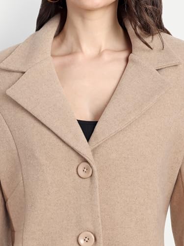 Image of HAUTEMODA Women Tweed Winter Coat Trench Long Sleeves Over With Pocket Single Breasted (2Xl, Beige)