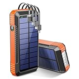 DJKK Solar Power Bank Wireless Charger 52800mAh Built in 4 Cables and LED Camping Lights 22.5W Fast Charging Power Bank 7 Outputs 4 Inputs Portable Charger Compatible with All Mobile Devices (Orange)