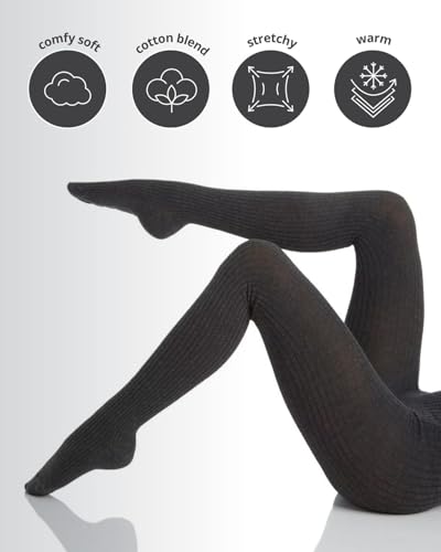 Image of MeMoi Boston Ribbed Cotton Sweater Tights, Warm Opaque Winter Tights