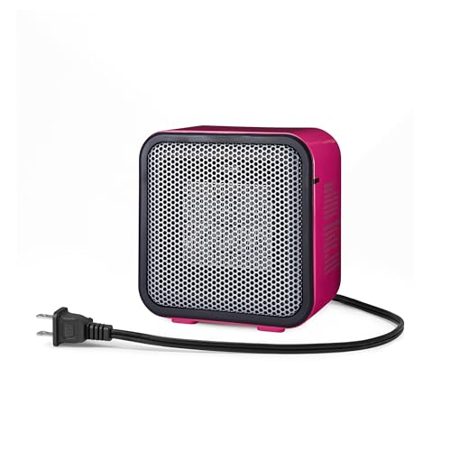 Amazon Basics Ceramic Space Heater, Mini Heater for Office Desk, Portable Tent Heater (Indoor Use), 500 W, With Tip-Over Protection, Lightweight (1.4 LBS), Pink, 5.9 x 3.2 x 6 inches