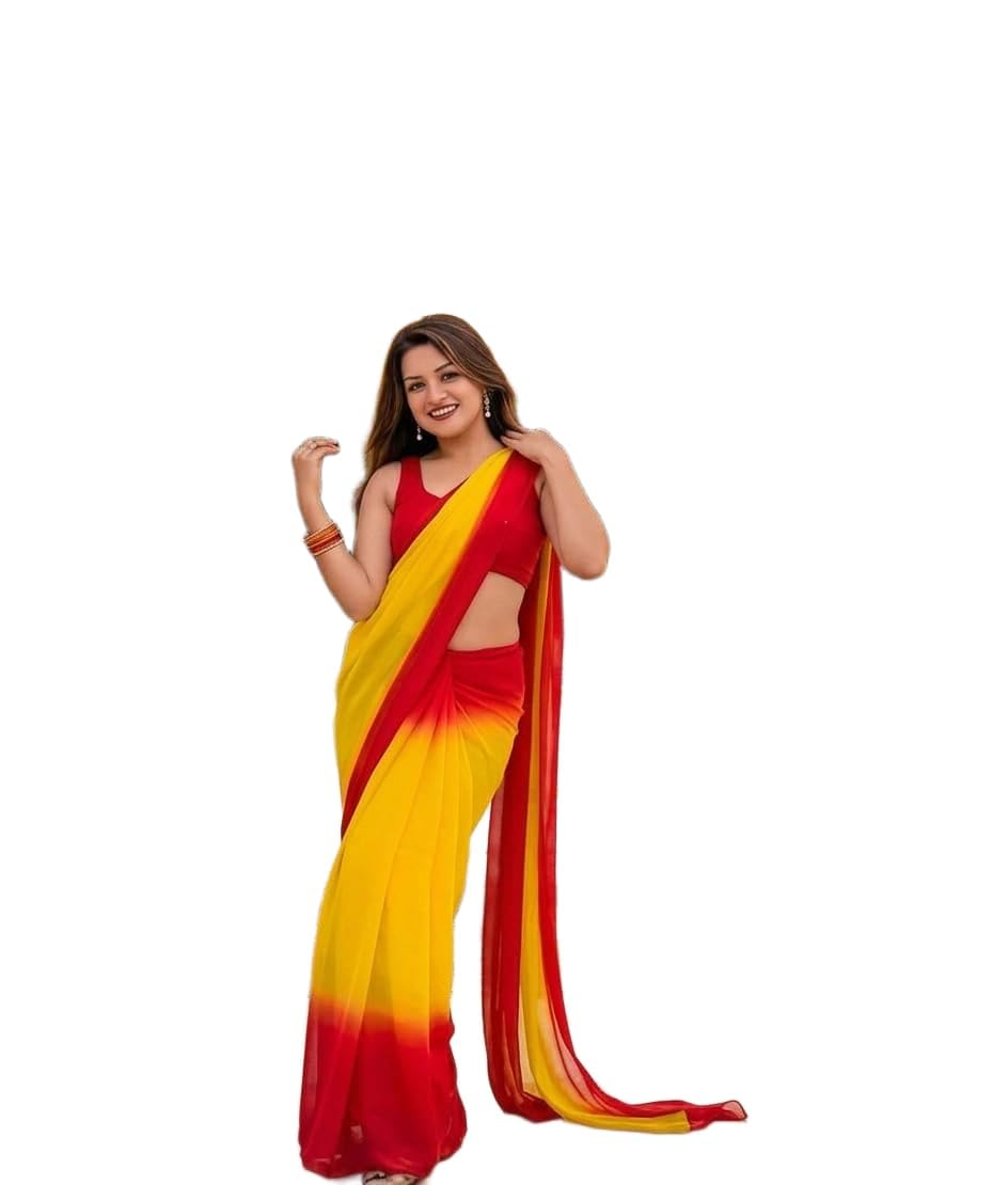For Women Poly Georgette Colorblocked Plain Saree with matching seprate Blouse Piece-picture-32