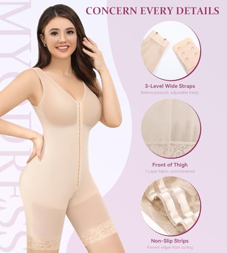 Image of M MYODRESS Shapewear for Women Fajas Colombianas Reductoras Y Moldeadoras Tummy Control Waist Trainer Bodysuit Postpartum Girdles Postparto Compression Garment Full Body Shaper Beige S