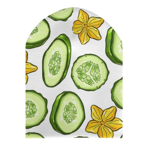 Cartoon Cucumber and Flower Pattern Kids Beanie Hat for for Girls Boys Children Cap Winter Knitted Chemo Cancer Headwear Accessories Gifts Decoration Black3