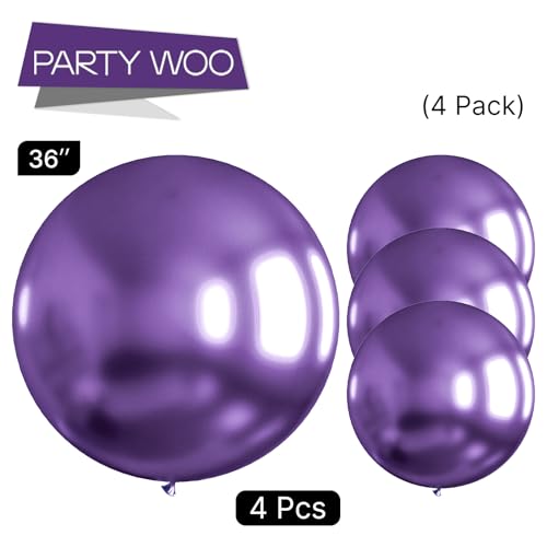 Image of PartyWoo Metallic Purple Balloons 4pcs 36 Inch Chrome Purple Latex Helium Balloons for Mardi Gras Graduation Wedding Bachelorette Baby Shower Anniversary Birthday Party Decorations Purple-G105